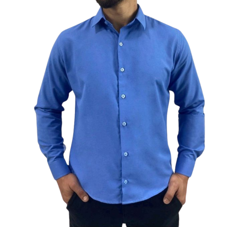 CAMISA SEMI SLIM MANGA LONGA AZUL EXECUTIVO.