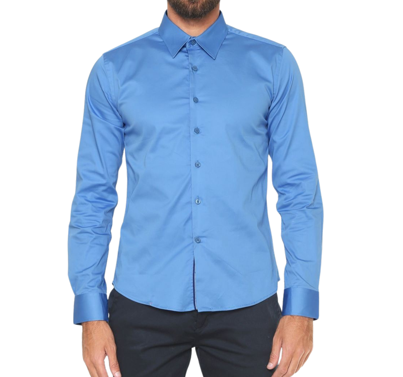 CAMISA SEMI SLIM MANGA LONGA AZUL EXECUTIVO.