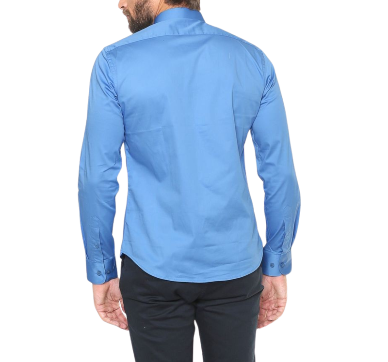 CAMISA SEMI SLIM MANGA LONGA AZUL EXECUTIVO.